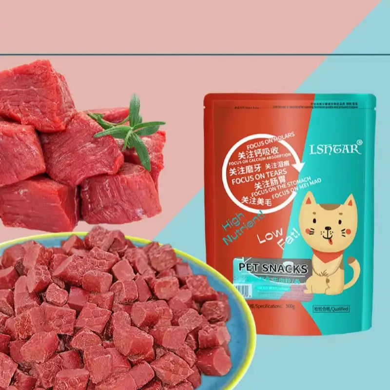 500g High-Protein Beef Jerky Pet Treats - Easy Digestion, Ideal for Dogs & Cats, Natural Training Rewards & Dental Health